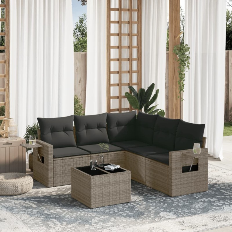 vidaXL Set de muebles de jardín 6 pzas y cojines ratán sintético gris vidaXL Set de muebles de jardín 6 pzas y cojines ratán sintético gris