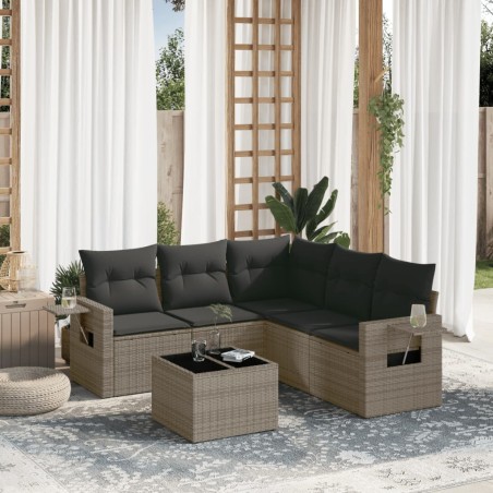 vidaXL Set de muebles de jardín 6 pzas y cojines ratán sintético gris