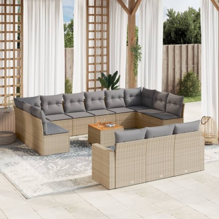 vidaXL Set sofás jardín 14 pzas y cojines ratán sintético beige mezcla