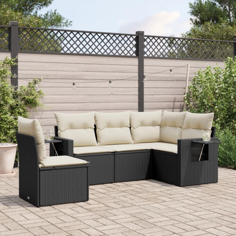vidaXL Set de muebles de jardín 5 pzas y cojines ratán sintético negro vidaXL Set de muebles de jardín 5 pzas y cojines ratán sintético negro