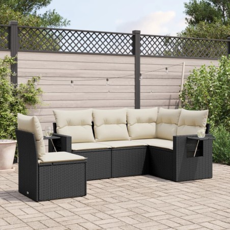 vidaXL Set de muebles de jardín 5 pzas y cojines ratán sintético negro