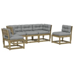 vidaXL Set de sofás jardín 5 pzas con cojines madera pino impregnada
