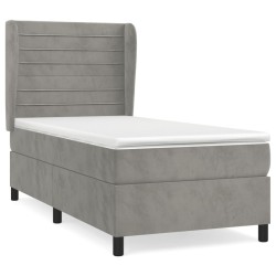 vidaXL Cama box spring con colchón terciopelo gris claro 90x190 cm
