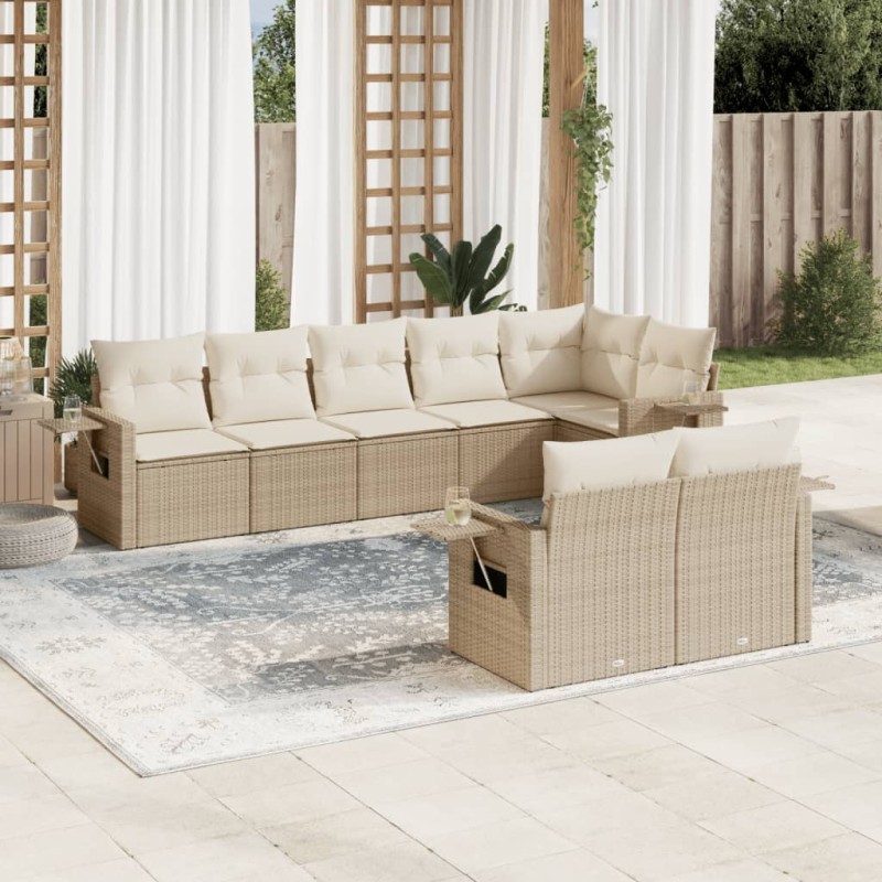 vidaXL Juego de sofás de jardín con cojines beige 8 pzas ratán PE vidaXL Juego de sofás de jardín con cojines beige 8 pzas ratán PE