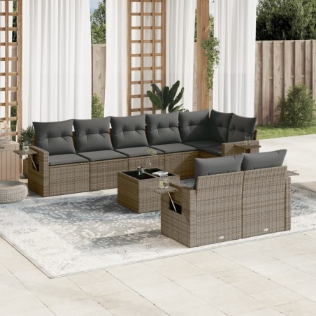 vidaXL Set de muebles de jardín 9 pzas y cojines ratán sintético gris