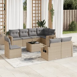 vidaXL Set de sofás de jardín 9 pzas con cojines ratán sintético beige