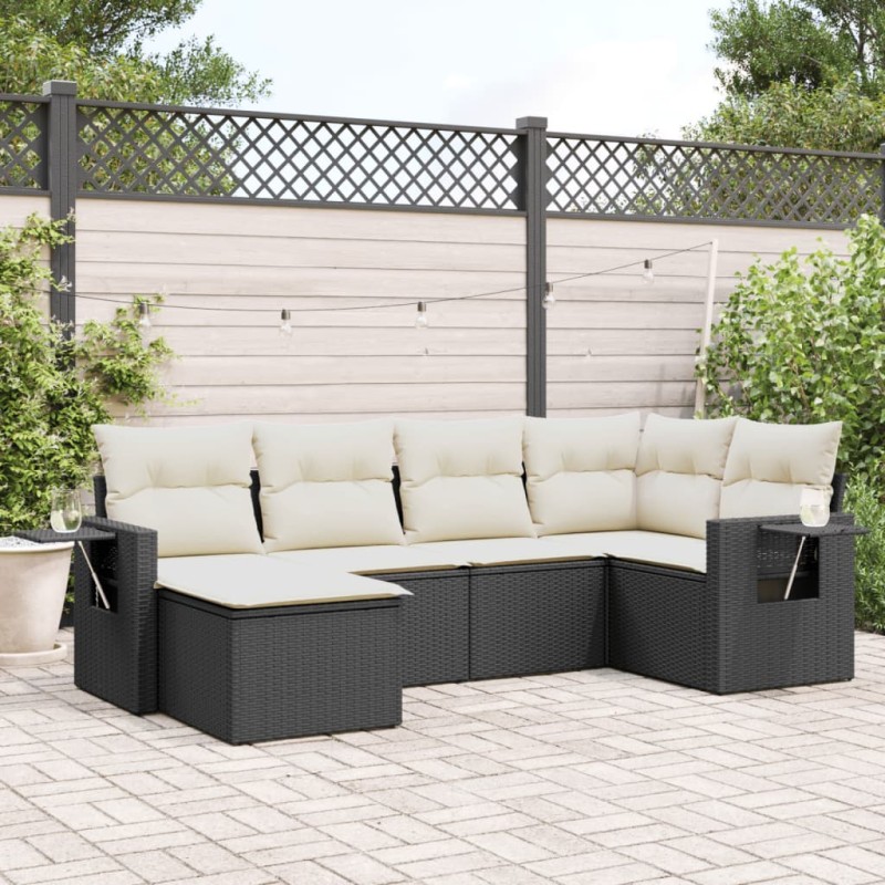 vidaXL Set de sofás de jardín 6 piezas y cojines ratán sintético negro vidaXL Set de sofás de jardín 6 piezas y cojines ratán sintético negro