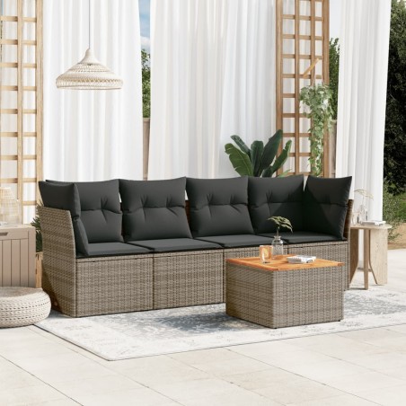 vidaXL Juego de sofás jardín con cojines 5 pzas ratán sintético gris
