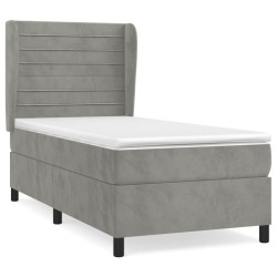 vidaXL Cama box spring con colchón terciopelo gris claro 80x200 cm