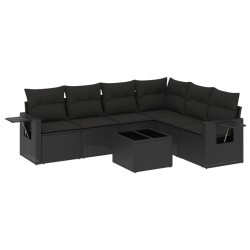 vidaXL Set de comedor de jardín 7 pzas y cojines ratán sintético negro
