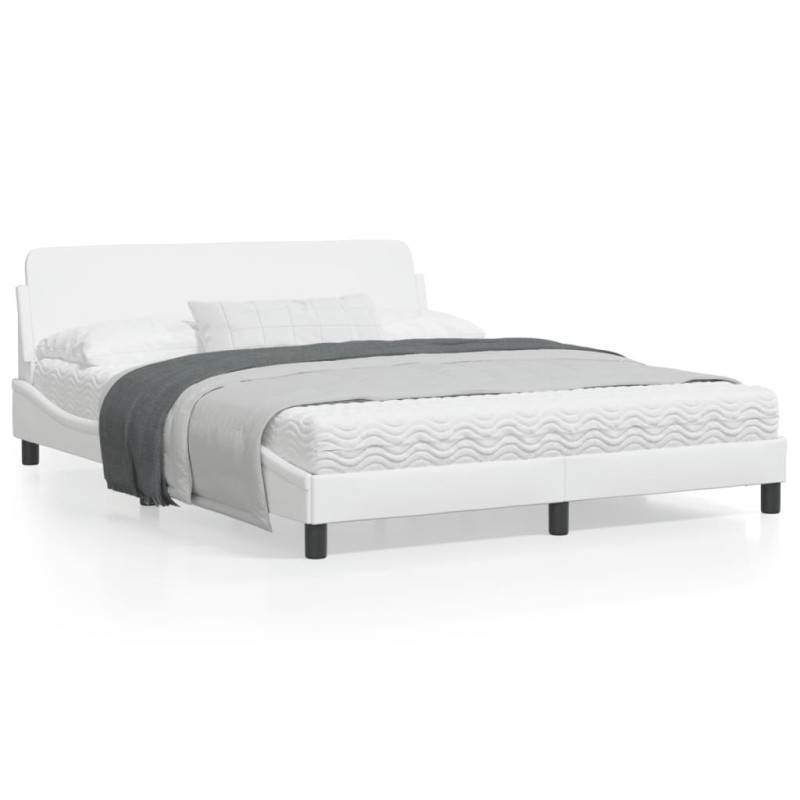 vidaXL Estructura de cama cabecero cuero sintético blanco 160x200 cm vidaXL Estructura de cama cabecero cuero sintético blanco 160x200 cm