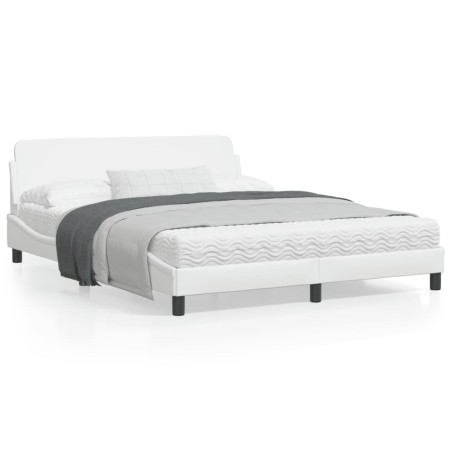 vidaXL Estructura de cama cabecero cuero sintético blanco 160x200 cm