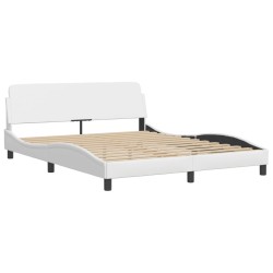 vidaXL Estructura de cama cabecero cuero sintético blanco 160x200 cm