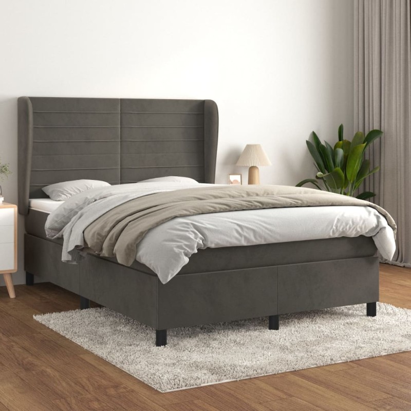vidaXL Cama box spring con colchón terciopelo gris oscuro 140x190 cm