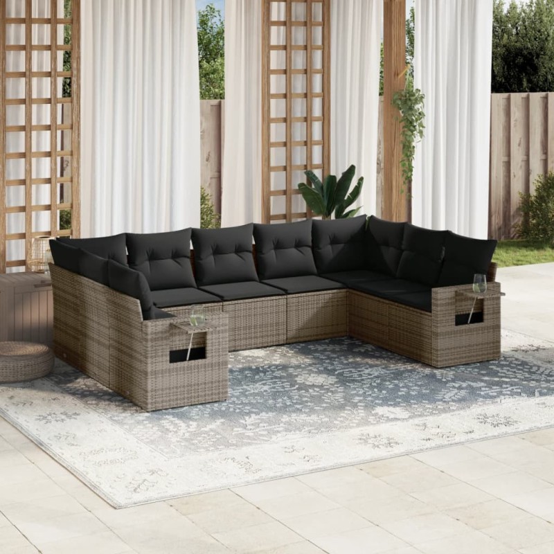 vidaXL Set de muebles de jardín 9 pzas y cojines ratán sintético gris vidaXL Set de muebles de jardín 9 pzas y cojines ratán sintético gris