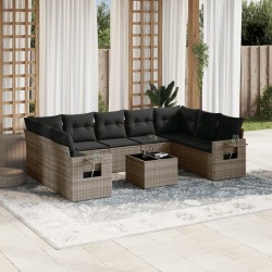 vidaXL Set de sofás de jardín 10 pzas con cojines ratán sintético gris