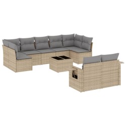 vidaXL Juego de sofás jardín con cojines beige 10 pzas ratán sintético