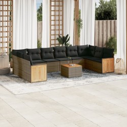 vidaXL Set de sofás de jardín 11 pzas y cojines ratán sintético gris