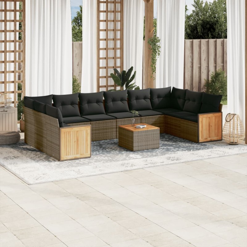 vidaXL Set de sofás de jardín 11 pzas y cojines ratán sintético gris vidaXL Set de sofás de jardín 11 pzas y cojines ratán sintético gris