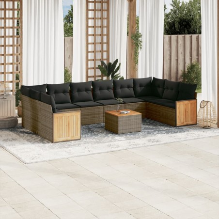 vidaXL Set de sofás de jardín 11 pzas y cojines ratán sintético gris