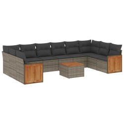vidaXL Set de sofás de jardín 11 pzas y cojines ratán sintético gris