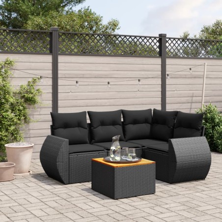 vidaXL Set de muebles de jardín 5 pzas y cojines ratán sintético negro