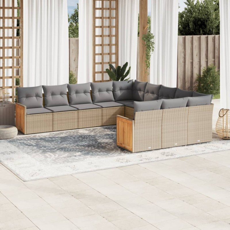 vidaXL Set de sofás de jardín 11pzas con cojines ratán sintético beige vidaXL Set de sofás de jardín 11pzas con cojines ratán sintético beige