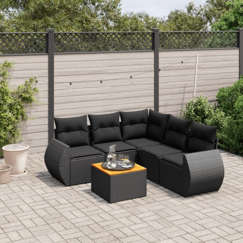vidaXL Set de sofás de jardín 6 piezas y cojines ratán sintético negro vidaXL Set de sofás de jardín 6 piezas y cojines ratán sintético negro