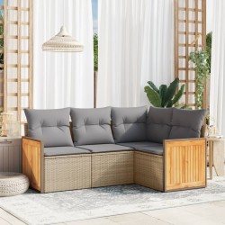 vidaXL Juego de sofás jardín con cojines 4 pzas ratán sintético beige