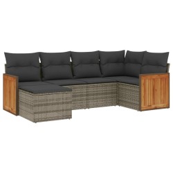 vidaXL Set de muebles de jardín 6 pzas y cojines ratán sintético gris