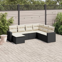 vidaXL Set de comedor de jardín 7 pzas y cojines ratán sintético negro