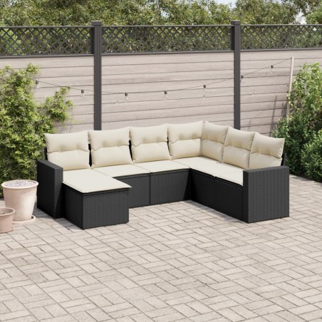 vidaXL Set de comedor de jardín 7 pzas y cojines ratán sintético negro