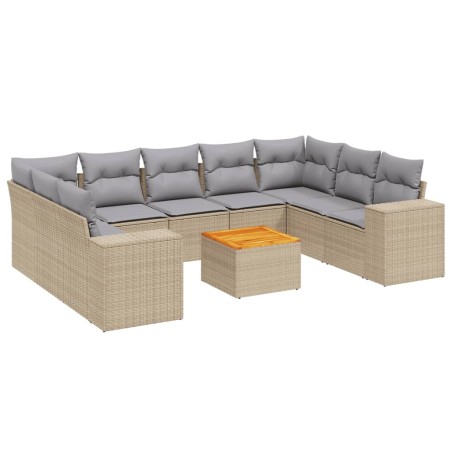 vidaXL Juego de sofás jardín con cojines beige 10 pzas ratán sintético