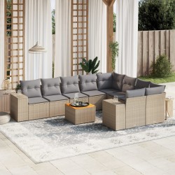 vidaXL Juego de sofás jardín con cojines beige 10 pzas ratán sintético