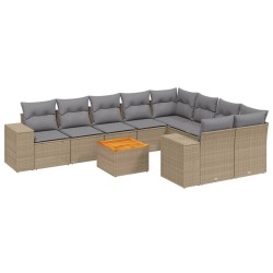 vidaXL Juego de sofás jardín con cojines beige 10 pzas ratán sintético