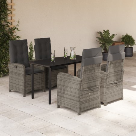 vidaXL Set comedor de jardín 5 piezas con cojines ratán sintético gris