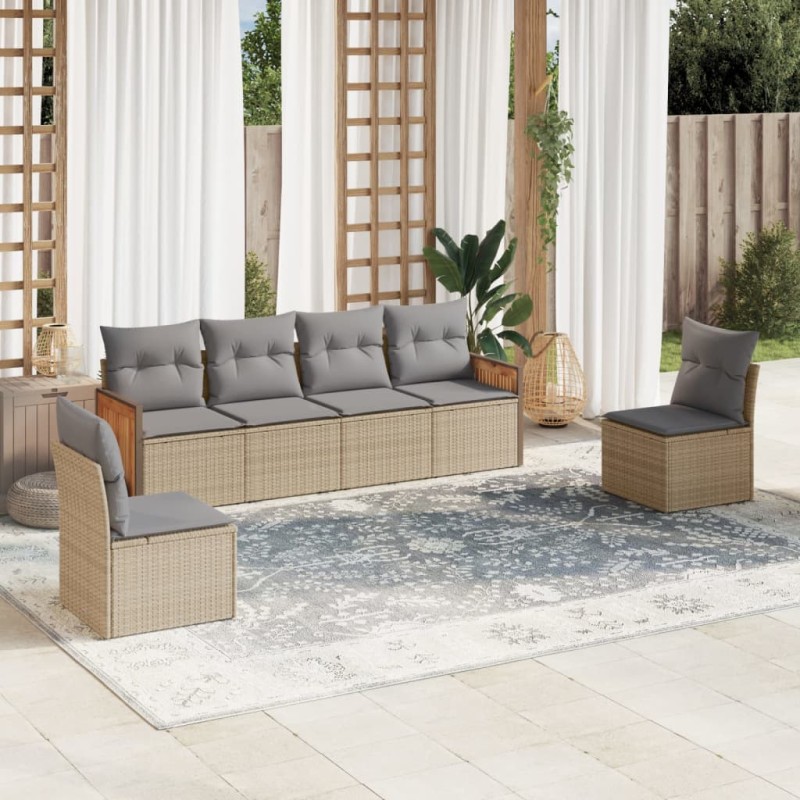 vidaXL Juego de sofás jardín con cojines 6 pzas ratán sintético beige vidaXL Juego de sofás jardín con cojines 6 pzas ratán sintético beige