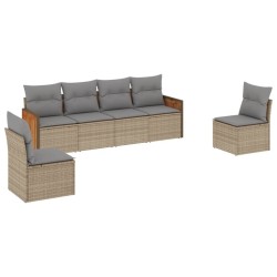 vidaXL Juego de sofás jardín con cojines 6 pzas ratán sintético beige