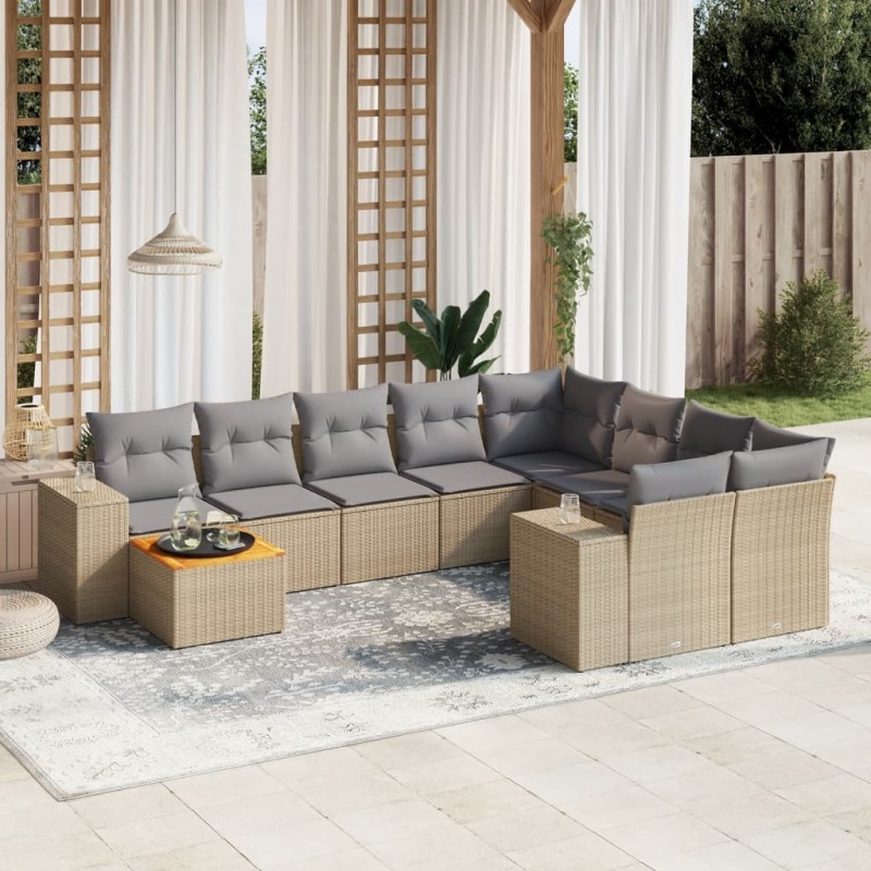 vidaXL Juego de sofás jardín con cojines beige 10 pzas ratán sintético vidaXL Juego de sofás jardín con cojines beige 10 pzas ratán sintético