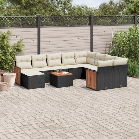 vidaXL Set de sofás de jardín 11 pzas y cojines ratán sintético negro