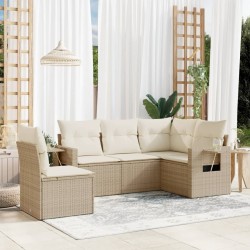 vidaXL Juego de sofás jardín con cojines 5 pzas ratán sintético beige