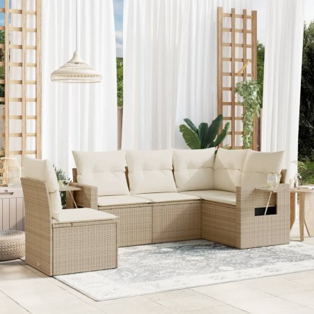 vidaXL Juego de sofás jardín con cojines 5 pzas ratán sintético beige