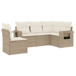 vidaXL Juego de sofás jardín con cojines 5 pzas ratán sintético beige