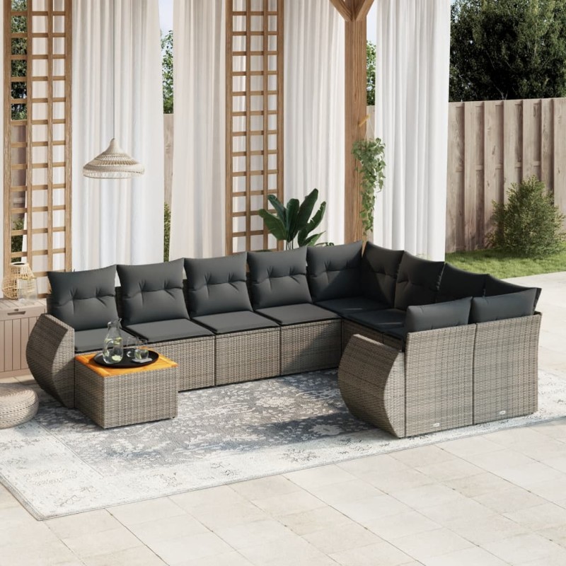 vidaXL Set de sofás de jardín 10 pzas con cojines ratán sintético gris vidaXL Set de sofás de jardín 10 pzas con cojines ratán sintético gris
