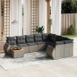 vidaXL Set de sofás de jardín 10 pzas con cojines ratán sintético gris vidaXL Set de sofás de jardín 10 pzas con cojines ratán sintético gris