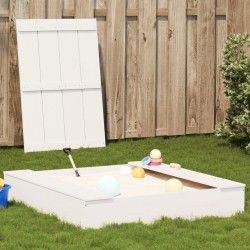 vidaXL Arenero con tapa madera maciza de pino blanco 111x111x19,5 cm