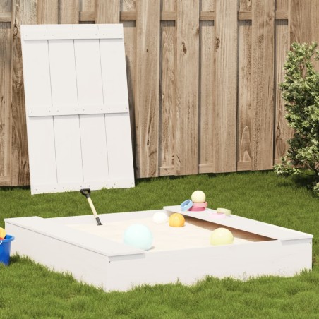 vidaXL Arenero con tapa madera maciza de pino blanco 111x111x19,5 cm