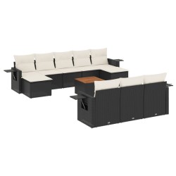 vidaXL Set de sofás de jardín 11 pzas y cojines ratán sintético negro