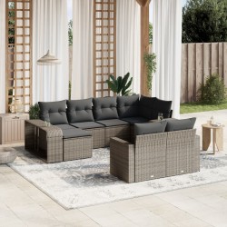 vidaXL Set de sofás de jardín 10 pzas con cojines ratán sintético gris