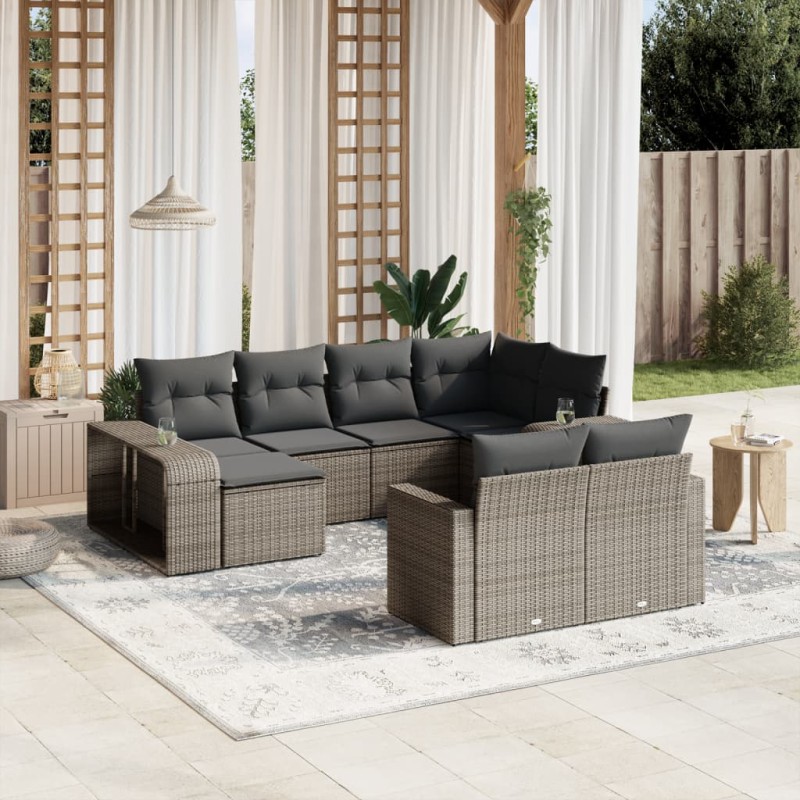 vidaXL Set de sofás de jardín 10 pzas con cojines ratán sintético gris vidaXL Set de sofás de jardín 10 pzas con cojines ratán sintético gris
